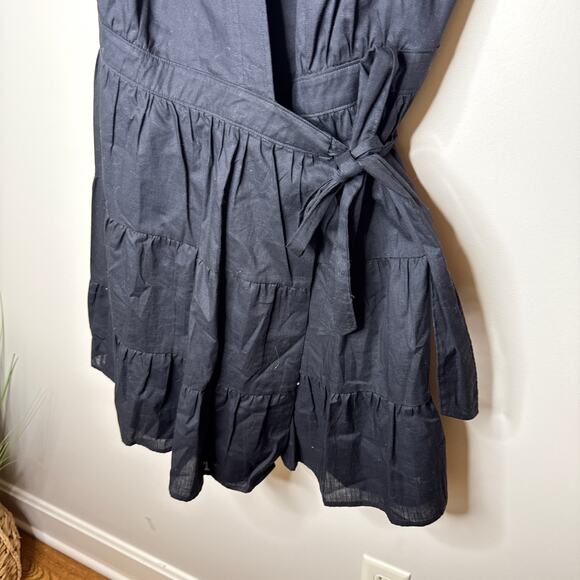 NEW NWT Nine West Large Tiered Sleeveless Black V-Neck Wrap Midi Dress‎ Cotton - Picture 3 of 9